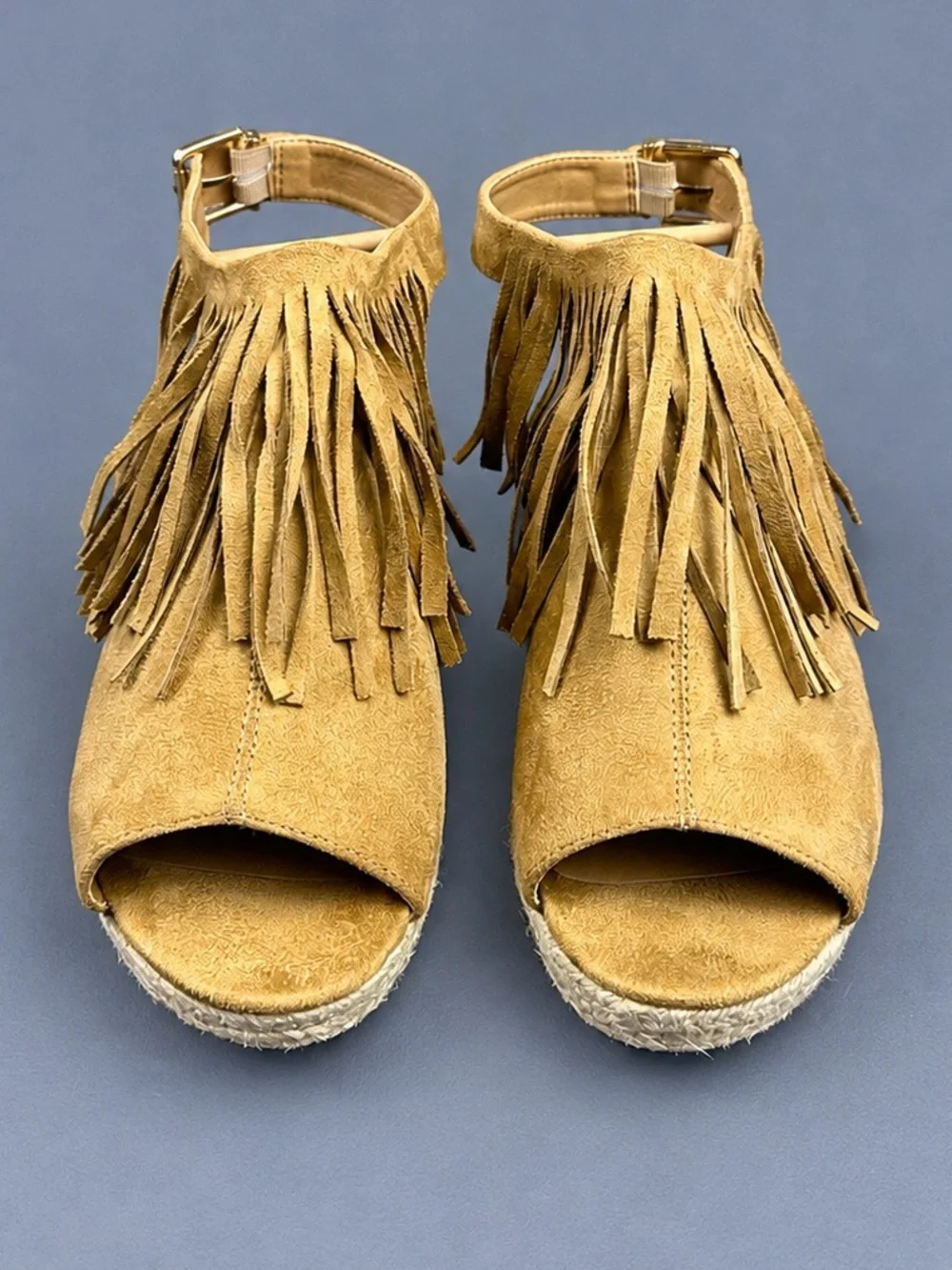 Comfortview Diane 11WW Tan Fringe Boho Espadrille Wedge Sandals Extra Wide
